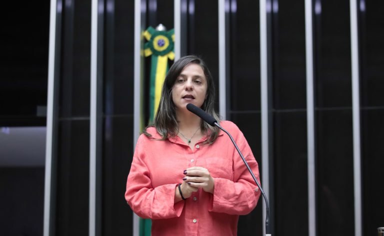 Deputada Fernanda Melchionna fala ao microfone