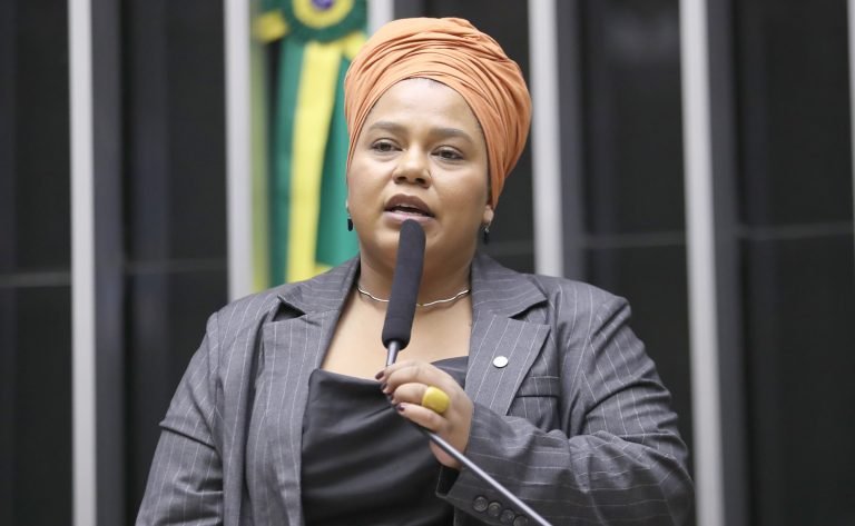 Deputada Dandara fala ao microfone