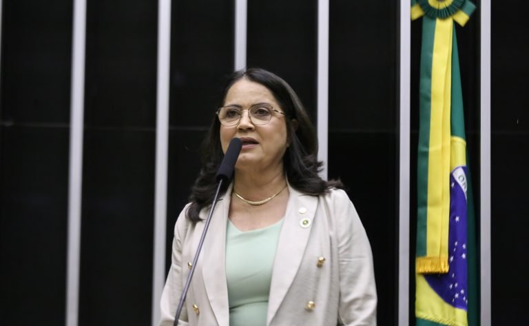 Deputada Rosângela Reis fala ao microfone