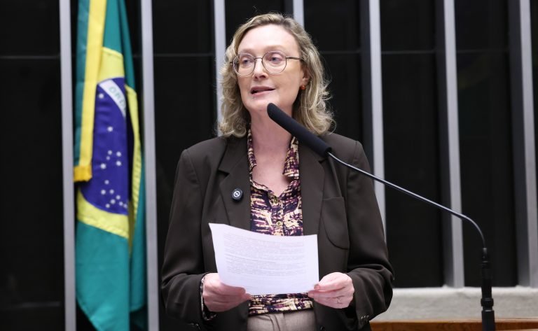 Deputada Maria do Rosário fala ao microfone